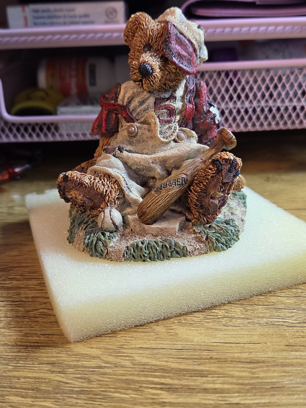 Boyds Bears Brown and Red Baseball "Homer On The Plate" Figurine